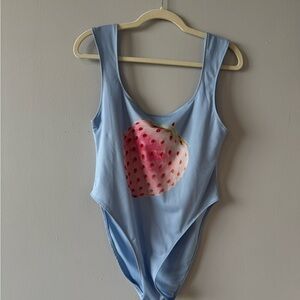TYLER MCGILLIVARY - Light Blue Bodysuit with Strawberry Print
